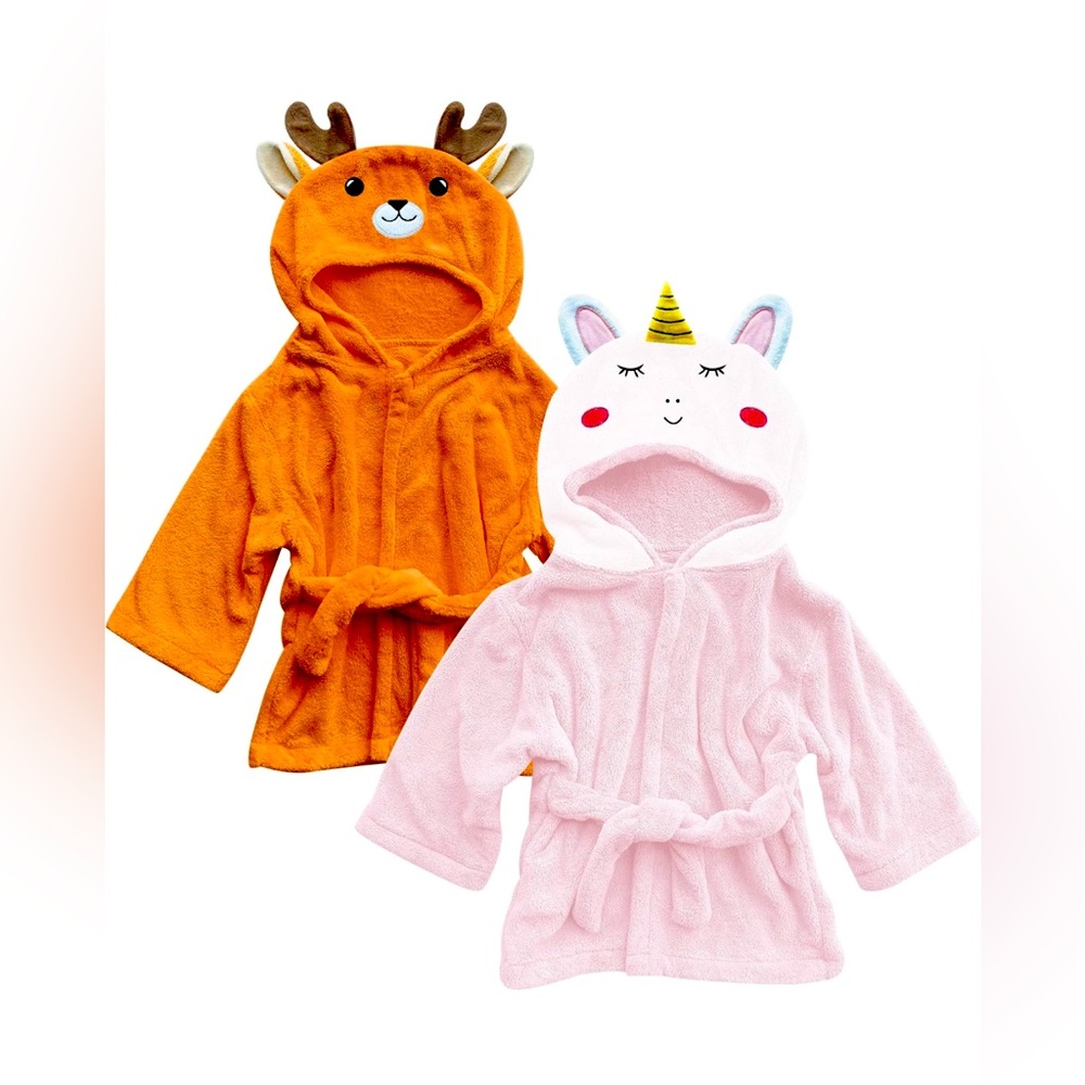 NWT  2 Pack Unisex Baby Plush Elk/Unicorn Robe for 0-9 Months